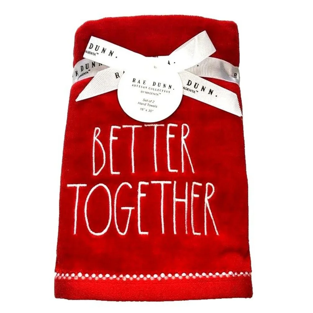 Rae Dunn Hand Towels Valentines Day Bath Better Together Embroidered Set of 2